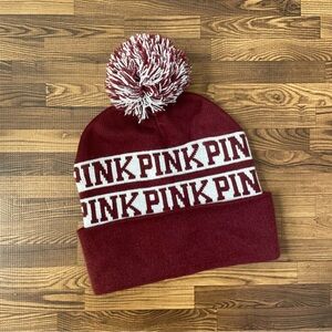 NWOT Victoria's Secret PINK Pom-Pom Beanie Maroon